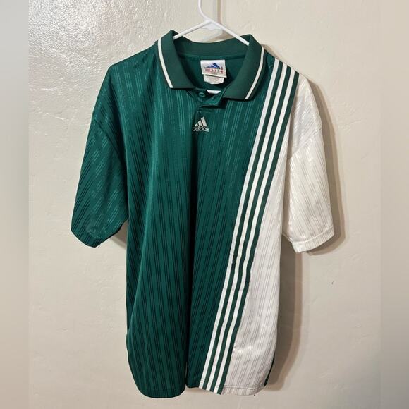 Vintage Made in USA Adidas Men's Stitched Striped Green and White Jersey 90s XL - Picture 1 of 9